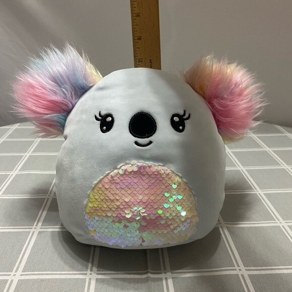 KYA Koala Squishmallow Pastel Blue & Rainbow Fluffy Ears Plush Toy with Sequins - Picture 2 of 8